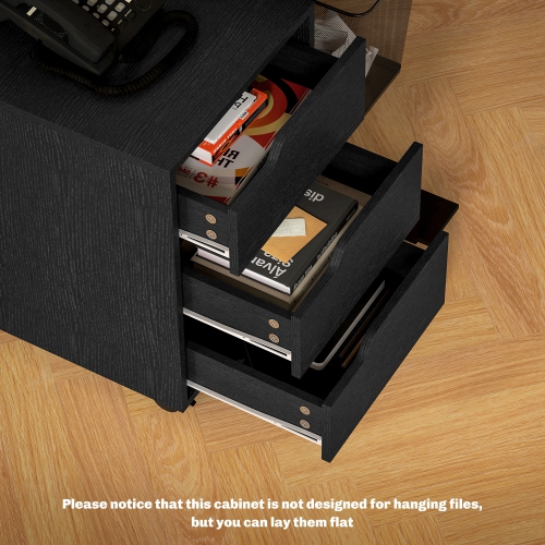 HOMCOM 3 Drawer File Cabinet, Mobile Vertical Filing Cabinet with Wheels, Printer Stand with Storage for Home Office, Black