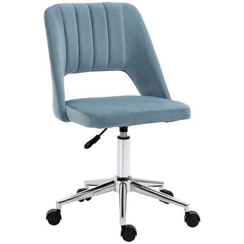 VINSETTO  Office Desk Chair, Height Adjustable Computer Task Chair, Modern Fabric Makeup Vanity Chair With Swivel Wheels In Sky Blue