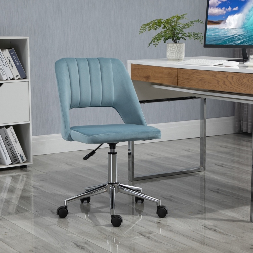 Vinsetto Office Desk Chair, Height Adjustable Computer Task Chair, Modern Fabric Makeup Vanity Chair with Swivel Wheels, Sky Blue