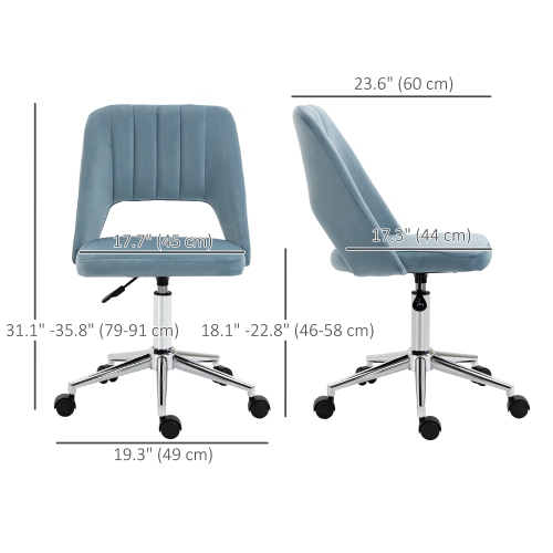 Vinsetto Office Desk Chair, Height Adjustable Computer Task Chair, Modern Fabric Makeup Vanity Chair with Swivel Wheels, Sky Blue