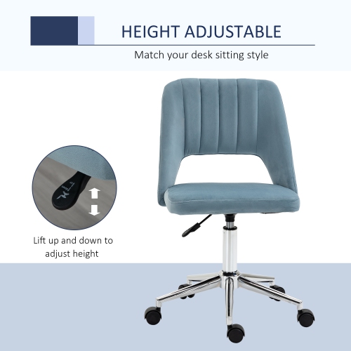 Vinsetto Office Desk Chair, Height Adjustable Computer Task Chair, Modern Fabric Makeup Vanity Chair with Swivel Wheels, Sky Blue