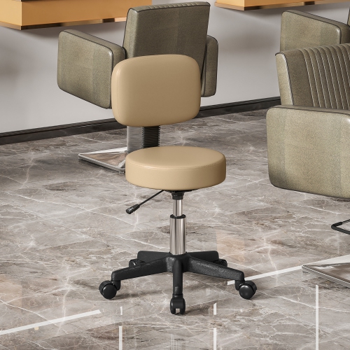 HOMCOM Adjustable Rolling Stool with Back, PU Leather Round Swivel Drafting Stool with Wheels for Kitchen, Salon Spa, Bar, Home Office, Massage,