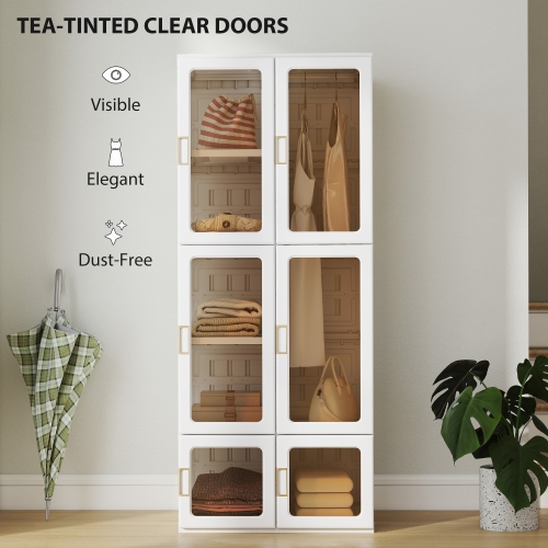 HOMCOM Portable Closet, Foldable Plastic Wardrobe Closet, Clothes Storage Organizer for Bedroom with 6 Compartments, Hanging Rod, Magnetic Clear