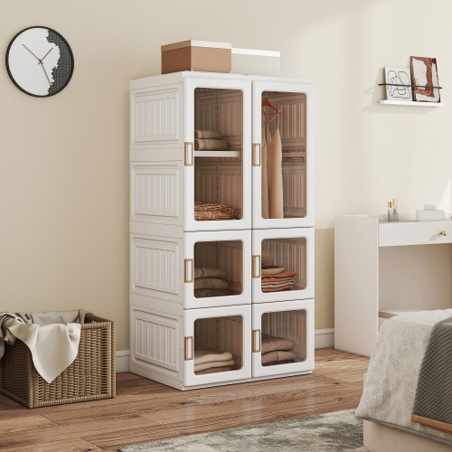 HOMCOM Portable Closet, Foldable Plastic Wardrobe Closet, Clothes Storage Organizer for Bedroom with 5 Compartments, Hanging Rod, Magnetic Clear