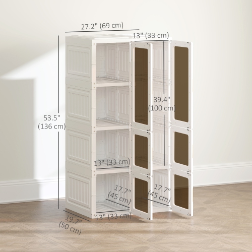 HOMCOM Portable Closet, Foldable Plastic Wardrobe Closet, Clothes Storage Organizer for Bedroom with 5 Compartments, Hanging Rod, Magnetic Clear