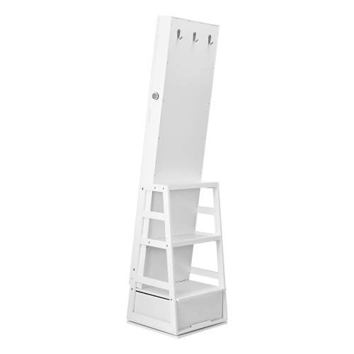 VEVOR Mirror Jewelry Cabinet, 360° Swivel Standing Mirror with Storage, Lockable Jewelry Mirror Organizer with Full Length Mirror, Velvet Lining,LED