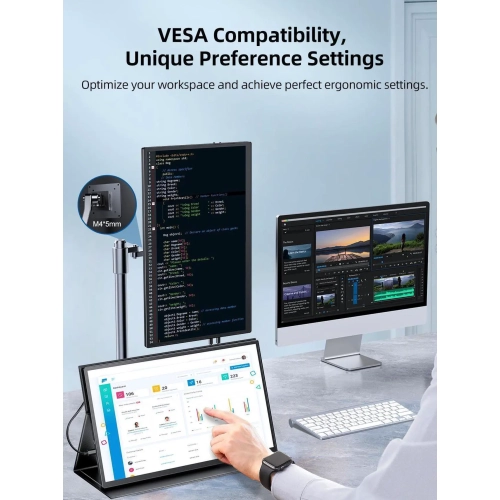 UPERFECT 18.5" 1080P Touchscreen Portable Monitor - 120Hz 1ms, FreeSync HDR, 400Nits IPS - 100% sRGB, VESA & Smart Case - Second Screen for