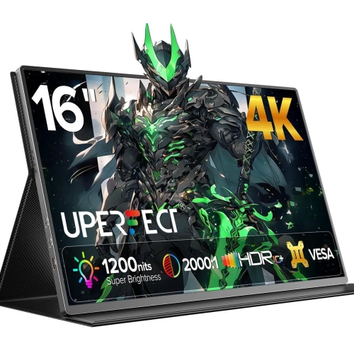 UPERFECT 16" 4K Portable Monitor - 1200 Nits True Brightness, 1MS FreeSync, 2000:1 Contrast, USB-C/HDMI, VESA & Smart Case for Laptops, Consoles &