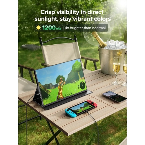 UPERFECT 16" 4K Portable Monitor - 1200 Nits True Brightness, 1MS FreeSync, 2000:1 Contrast, USB-C/HDMI, VESA & Smart Case for Laptops, Consoles &