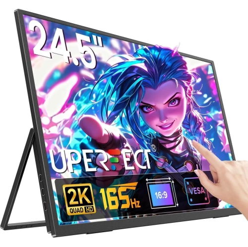 UPERFECT 24.5" 2K 165Hz Touchscreen Portable Monitor, QHD FreeSync IPS HDR, 180° Adjustable Stand, USB - C & HDMI, for