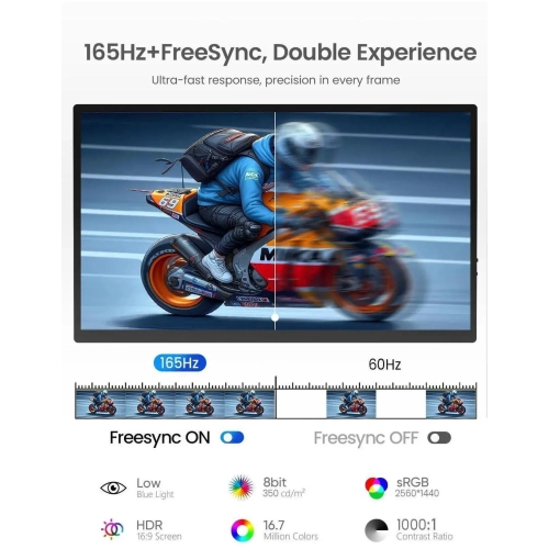 UPERFECT 24.5" 2K 165Hz Touchscreen Portable Monitor, QHD FreeSync IPS HDR, 180° Adjustable Stand, USB - C & HDMI, for