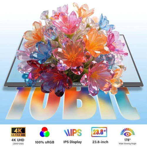 UPERFECT 23.8 4K Portable Monitor - UHD 3840*2160, 100%sRGB IPS, Speakers, USB-C/HDMI, 180° Adjustable Stand for Laptops, Consoles & More