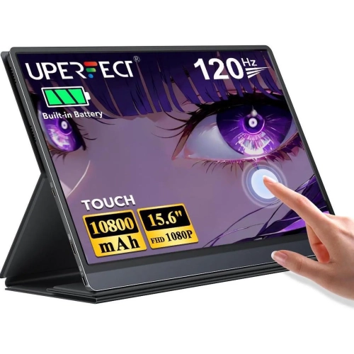 UPERFECT 15.6" Portable Monitor 120Hz Touchscreen | 1080P IPS HDR | 10800mAh Battery, Reverse Charging | Quad Speakers, Smart Case | Single Cable