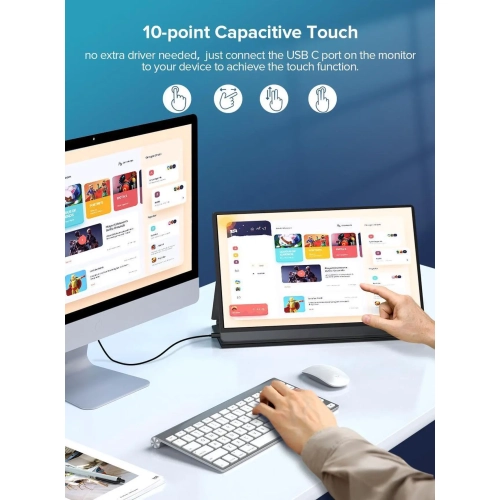 UPERFECT 15.6" Portable Monitor 120Hz Touchscreen | 1080P IPS HDR | 10800mAh Battery, Reverse Charging | Quad Speakers, Smart Case | Single Cable