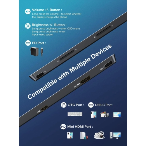 UPERFECT 15.6" Portable Monitor 120Hz Touchscreen | 1080P IPS HDR | 10800mAh Battery, Reverse Charging | Quad Speakers, Smart Case | Single Cable