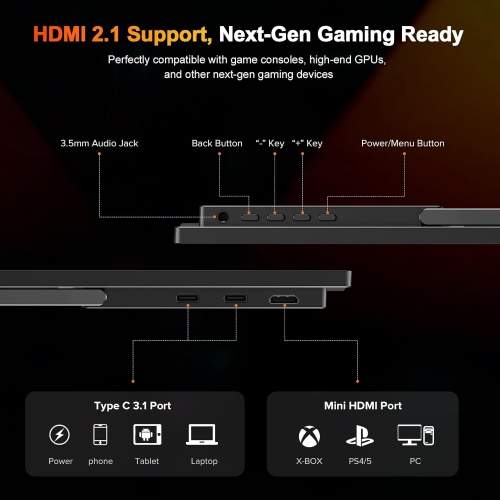 UPERFECT 2.5K 240Hz Portable Gaming Monitor, 16" 2560x1600 QHD 100% DCI-P3 400 Nits Portable Monitor for Laptop w/Stand & VESA, Adaptive Sync HDMI