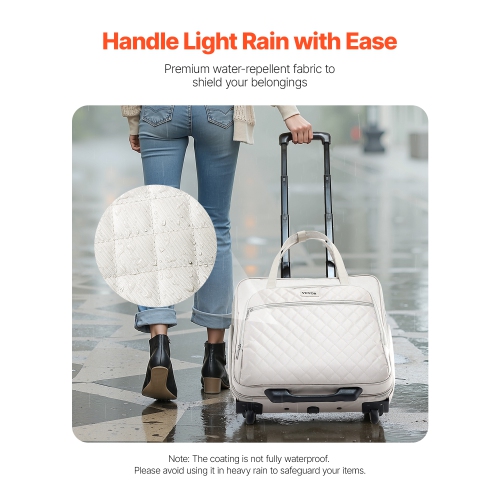 VEVOR Rolling Laptop Bag, Fits Up to 15.6 Inch Laptop, Wheeled Briefcase, Roller Computer Tote Bag with 2 Fixed Wheels & Telescoping Handle, Laptop