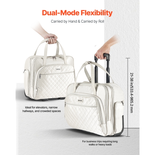 VEVOR Rolling Laptop Bag, Fits Up to 15.6 Inch Laptop, Wheeled Briefcase, Roller Computer Tote Bag with 2 Fixed Wheels & Telescoping Handle, Laptop