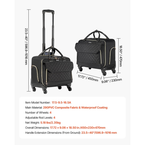 VEVOR Rolling Laptop Bag, Fits Up to 17.3 Inch Laptop,Wheeled Briefcase, Roller Computer Tote Bag with 4 Spinner Wheels & TSA Lock,Laptop Case for