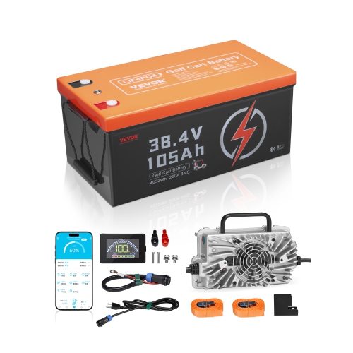 VEVOR  36V 105Ah Golf Cart Lithium Battery, 36 Volt Golf Cart Battery w 200A Bms, Lcd Monitor And Mobile App, Lifepo4 Battery w 600A Peak Current