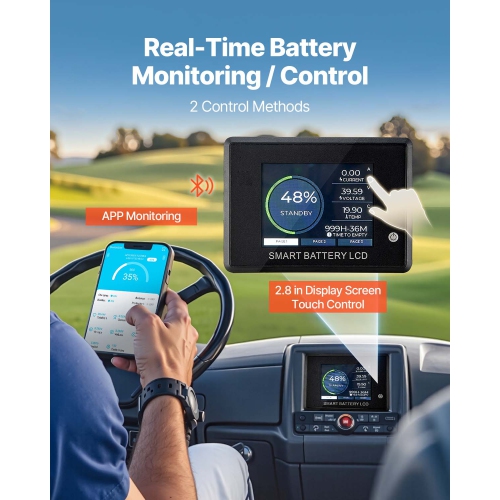 VEVOR 36V 105Ah Golf Cart Lithium Battery, 36 Volt Golf Cart Battery with 200A BMS, Touch Monitor and Mobile APP, LiFePO4 Battery with 600A Peak