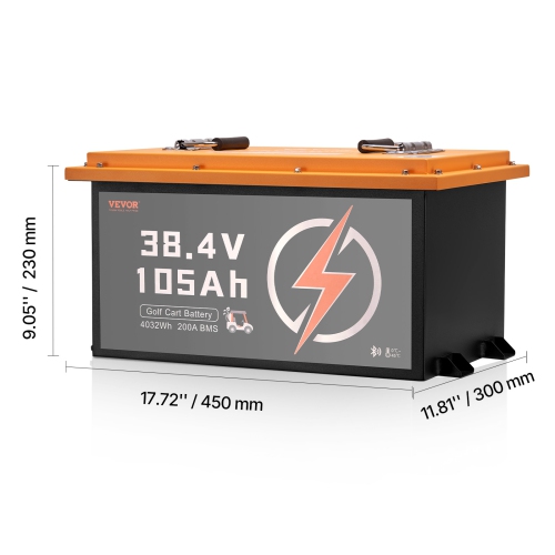 VEVOR 36V 105Ah Golf Cart Lithium Battery, 36 Volt Golf Cart Battery with 200A BMS, Touch Monitor and Mobile APP, LiFePO4 Battery with 600A Peak