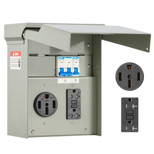 VEVOR  20 50 Amp Temporary Power Outlet Panel, Rv Ev Electrical Outlet Panel \w Nema 50 Amp Gfci 20 Amp Receptacle Installed, Pre-Wired Ip54
