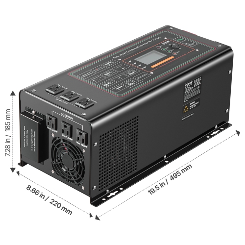 VEVOR 3000 Watt Pure Sine Wave Inverter Charger, DC 24V to AC 120V Power Inverter with LCD Display, Remote Control, Solar Inverter for Off-Grid Solar