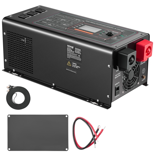 VEVOR 3000 Watt Pure Sine Wave Inverter Charger, DC 24V to AC 120V Power Inverter with LCD Display, Remote Control, Solar Inverter for Off-Grid Solar