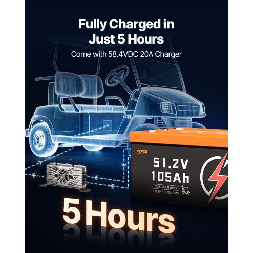 VEVOR 48V 105Ah Golf Cart Lithium Battery, 48 Volt Golf Cart Battery with 200A BMS, LCD Monitor and Mobile APP, LiFePO4 Battery with 600A Peak