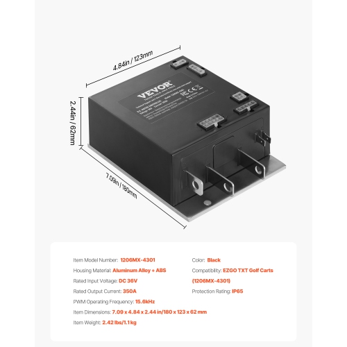 VEVOR 36V 350A Golf Cart Speed Controller, DC Motor Controller Replacement for 2000-2009 EZGO TXT Golf Carts, IP65 Rated Protection, Aluminum Alloy &