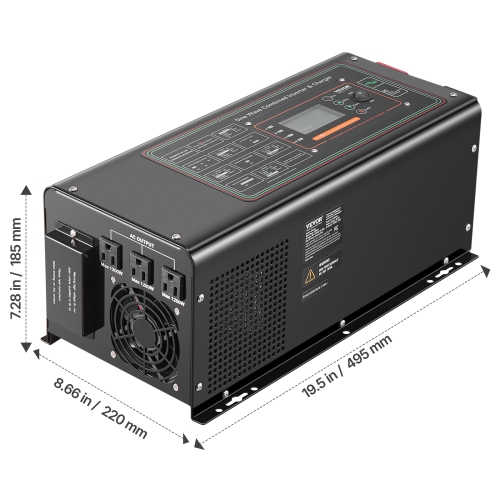 VEVOR 2000 Watt Pure Sine Wave Inverter Charger, DC 12V to AC 120V Power Inverter with LCD Display, Remote Control, Solar Inverter for Off-Grid Solar