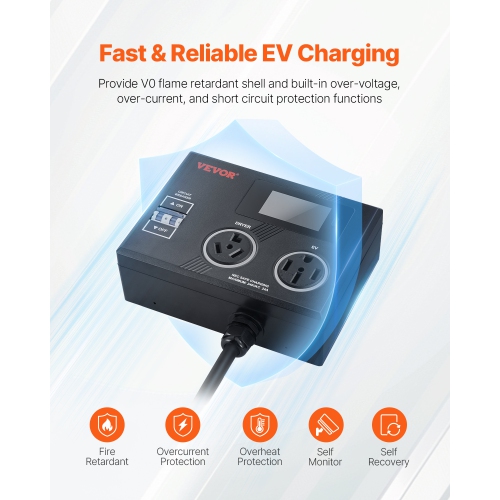 VEVOR 240V NEMA Splitter for Dryer and EV, 3-Color LED Indicator, Smart Power Distribution, With NEMA 10-30 Plug, NEMA 10-30 & NEMA 14-50 Outlets,