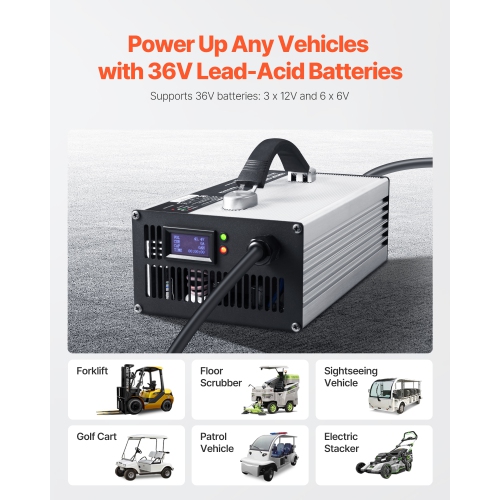 VEVOR 36V Forklift Battery Charger, 30A Smart Fully-Automatic Lead-Acid Battery Charger, 24 Volt Trickle Charger with Anderson Plug, Cooling Fan,