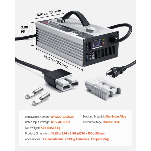 VEVOR 36V Forklift Battery Charger, 30A Smart Fully-Automatic Lead-Acid Battery Charger, 24 Volt Trickle Charger with Anderson Plug, Cooling Fan,