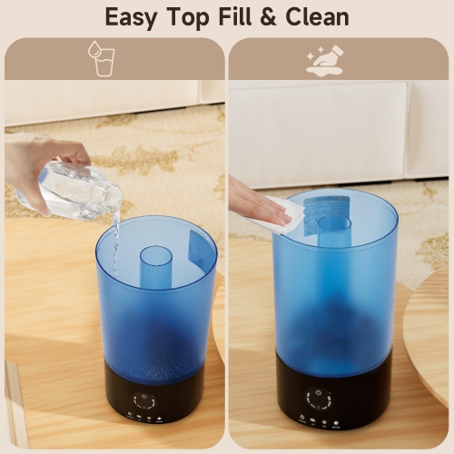 Humidificateur ultrasonique à brume froide de 3,2&nbsp;L pour chambre à coucher, chambre de bébé et plantes – Silencieux, buse à 360°, lumière