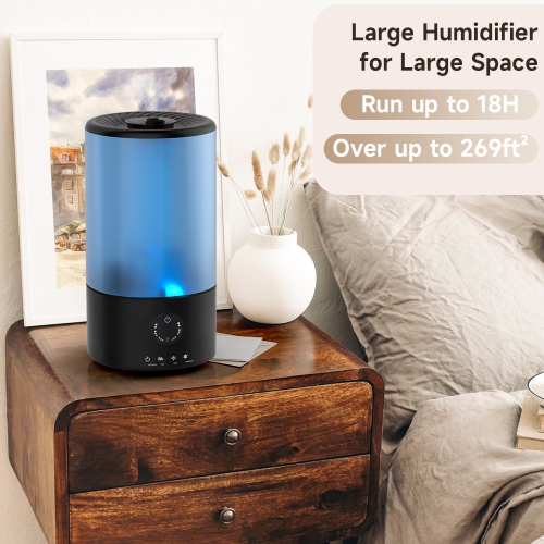 Humidificateur ultrasonique à brume froide de 3,2&nbsp;L pour chambre à coucher, chambre de bébé et plantes – Silencieux, buse à 360°, lumière