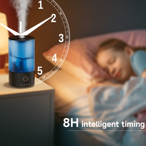 Humidificateur ultrasonique à brume froide de 3,2&nbsp;L pour chambre à coucher, chambre de bébé et plantes – Silencieux, buse à 360°, lumière