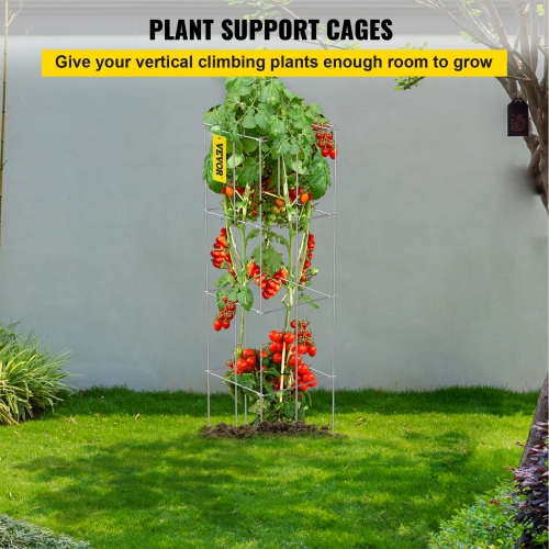 VEVOR 11.8" x 11.8" x 46.1" Tomato Cages, 5 Packs Square Plant Support Cages, Silver PVC-coated Steel Tomato Towers for Climbing Vegetables, Plants,