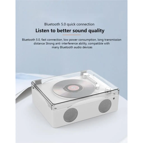 Retro multi-function CCD player portable rechargeable CD player classic music phonograph multi-function record player - white