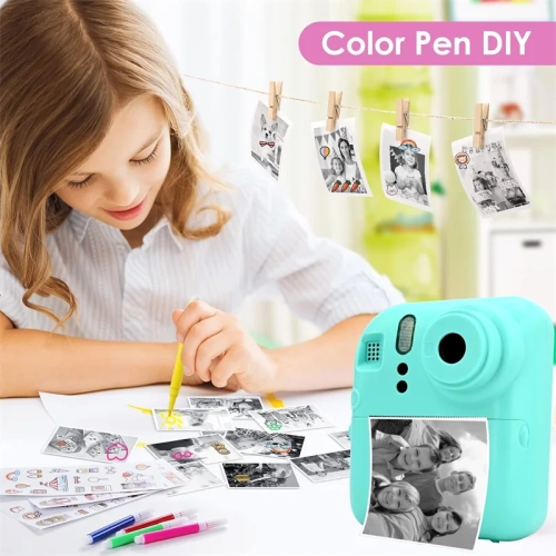 Children's Polaroid 9600W high-definition photo taking thermal sensitive printing camera, 4k printing, 16X magnification - Watermelon blue+ 32G
