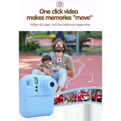 Children's Polaroid 9600W high-definition photo taking thermal sensitive printing camera, 4k printing, 16X magnification - Watermelon blue+ 32G