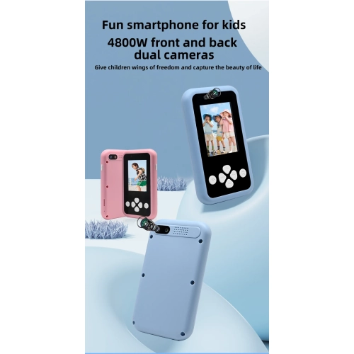 Children's camera can take photos and record videos 4800W HD dual-camera children's toy mobile phone camera 1080p - Navy Blue + 32GB memory card