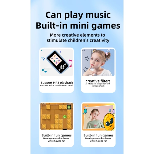 Children's camera can take photos and record videos 4800W HD dual-camera children's toy mobile phone camera 1080p - Navy Blue + 32GB memory card