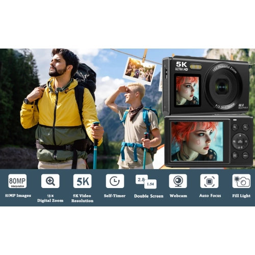 5K Student Camera 8000 Megapixel HD Dual Screen Selfie CCD Small Digital Camera WiFi Small Autofocus for Vlog Live Broadcast - Pink 32G Memory Card