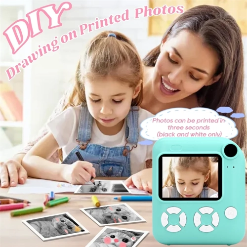 Children's Polaroid 9600W high-definition photo taking thermal sensitive printing camera, 4k printing, 16X magnification - Watermelon green+ 32G