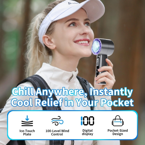 Portable Handheld Fan with Cooling Plate, Mini Personal Fan, 4000mAh Battery, LCD Display for Travel, Office, Outdoor Use