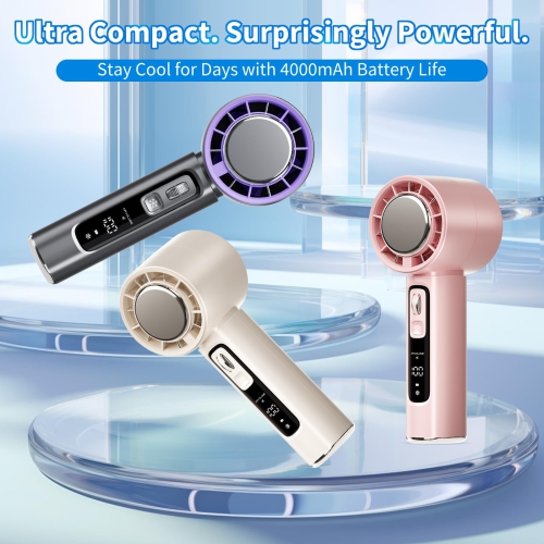 Portable Handheld Fan with Cooling Plate, Mini Personal Fan, 4000mAh Battery, LCD Display for Travel, Office, Outdoor Use
