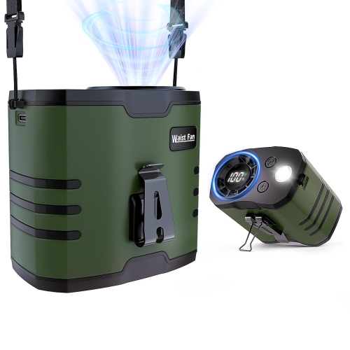 Portable Waist Fan with 10000mAh Battery, 10 Wind Speeds, LED Lights, Waist Clip Fan for Outdoor Activities, Fishing, Travel