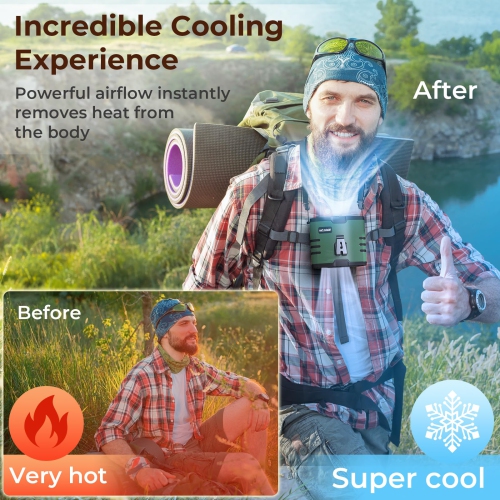 Portable Waist Fan with 10000mAh Battery, 10 Wind Speeds, LED Lights, Waist Clip Fan for Outdoor Activities, Fishing, Travel